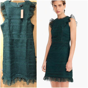 J Crew Ruffle Lace Dress, Green Sz 4
